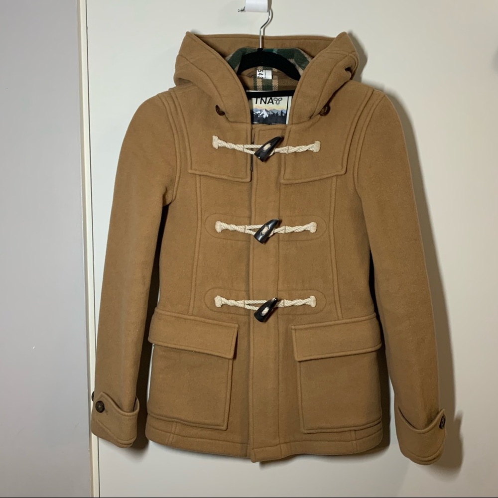 TNA XXS Aritzia tan wool Deerfield jacket with toggle front